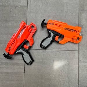 Two Nerf guns! Work great - you just need to add foam “bullets” & have fun!